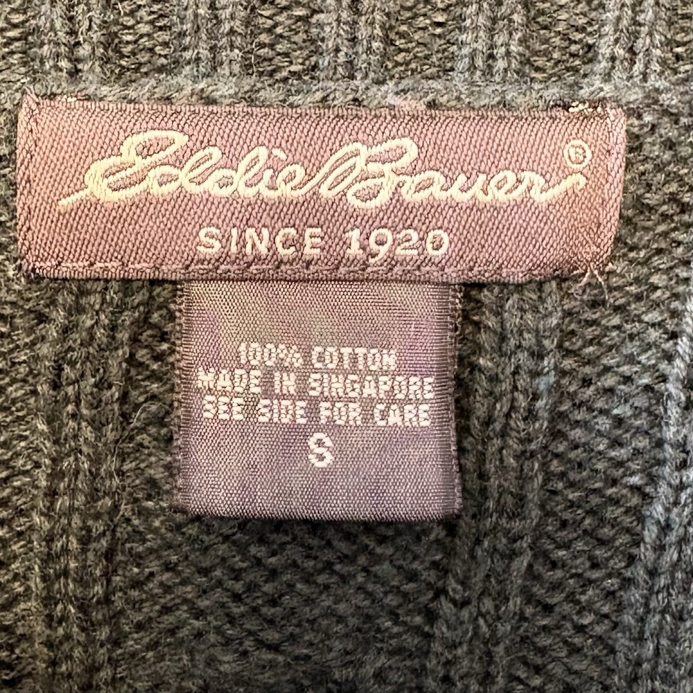 Eddie Bauer Women's Cable Knit Sweater Small Green Cotton Fisherman Classic - Picture 3 of 4